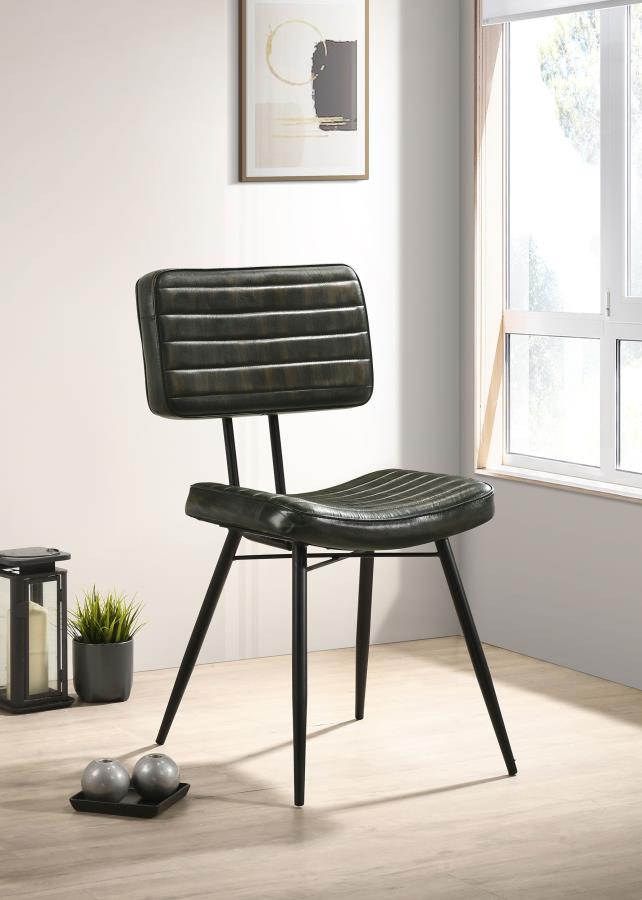 Silla de comedor lateral tapizada en piel Misty (juego de 2)