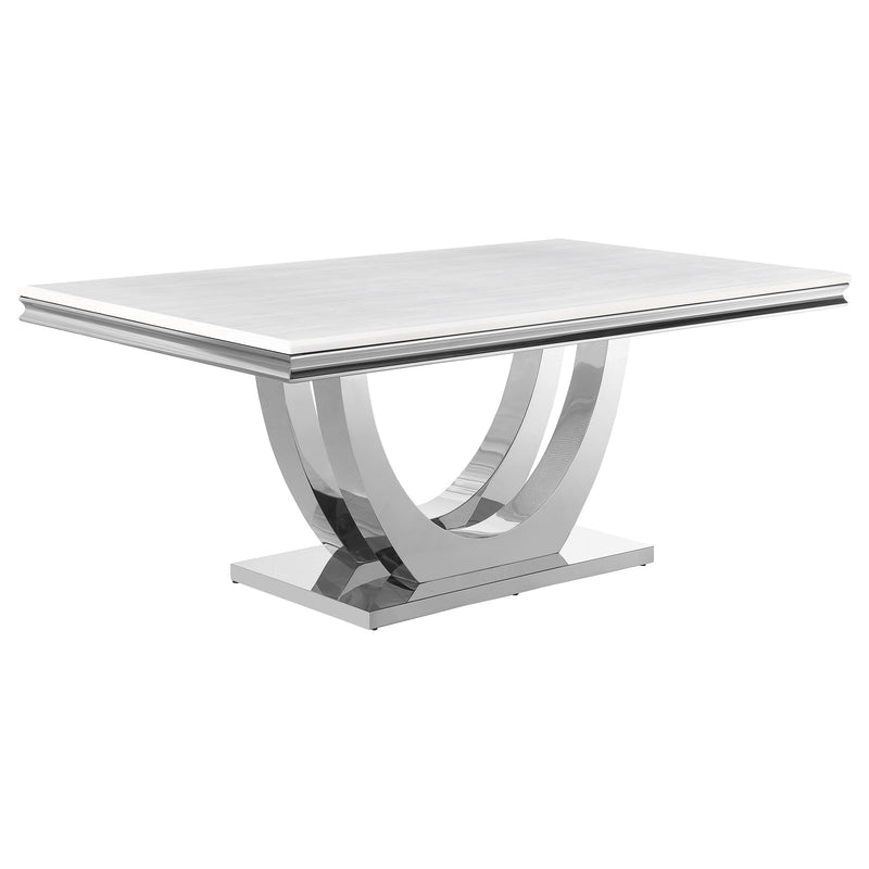 Mesa de comedor rectangular Kerwin de 71 pulgadas con cubierta de piedra, color blanco
