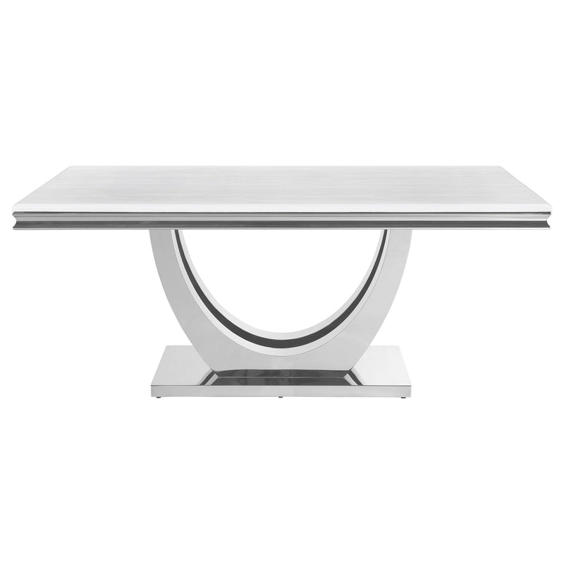 Mesa de comedor rectangular Kerwin de 71 pulgadas con cubierta de piedra, color blanco