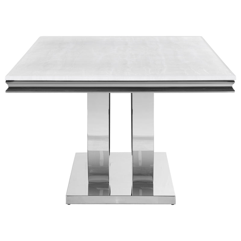 Mesa de comedor rectangular Kerwin de 71 pulgadas con cubierta de piedra, color blanco