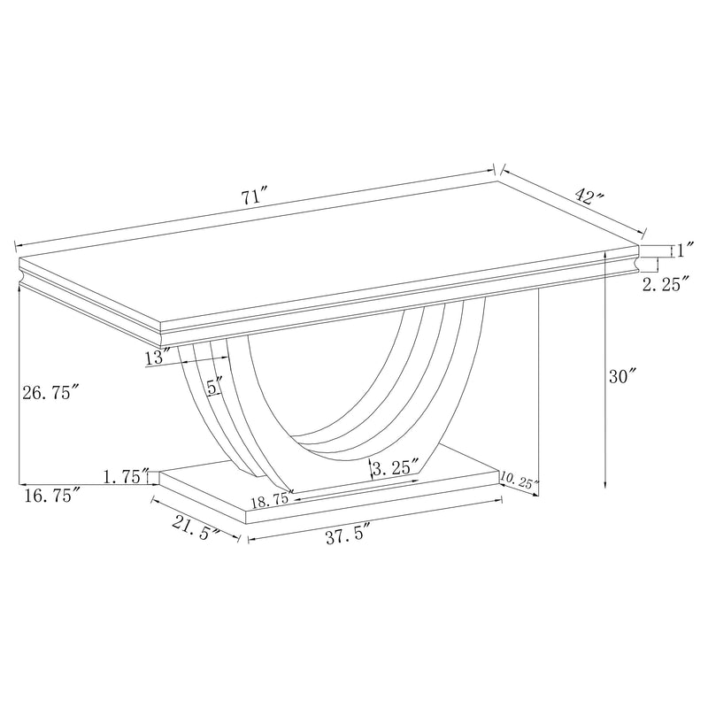 Mesa de comedor rectangular Kerwin de 71 pulgadas con cubierta de piedra, color blanco