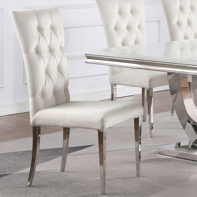 Silla auxiliar de comedor tapizada en terciopelo Kerwin, blanca (juego de 2)