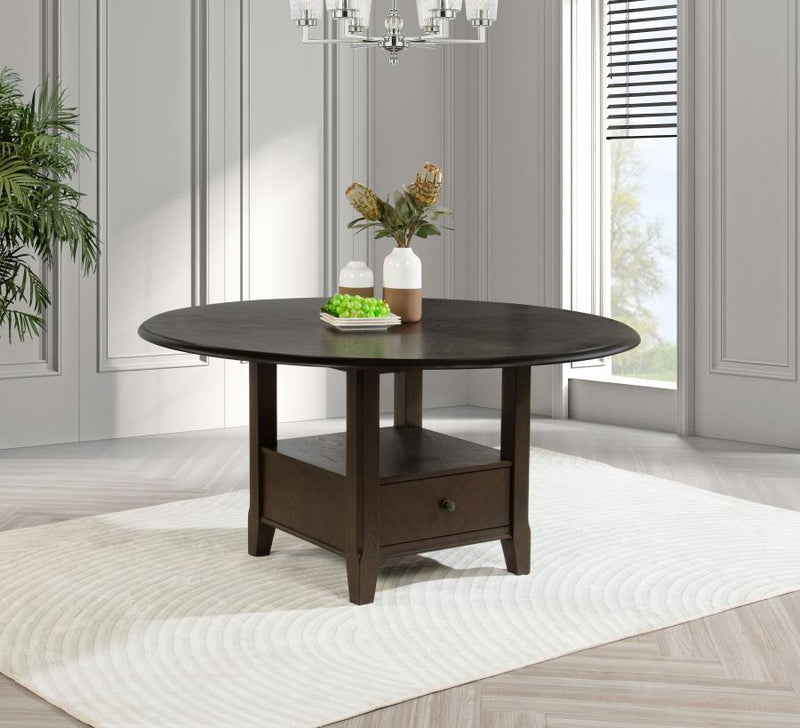 Mesa de comedor redonda Twyla de 60 pulgadas con cajón color cacao oscuro