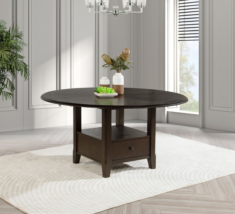 Mesa de comedor redonda Twyla de 60 pulgadas con cajón color cacao oscuro