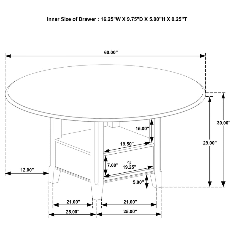 Mesa de comedor redonda Twyla de 60 pulgadas con cajón color cacao oscuro