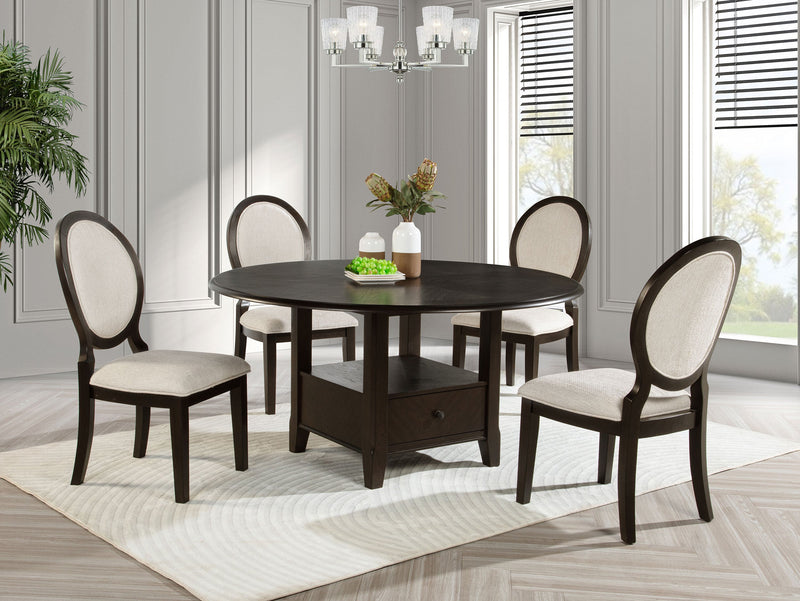 Mesa de comedor redonda Twyla de 60 pulgadas con cajón color cacao oscuro