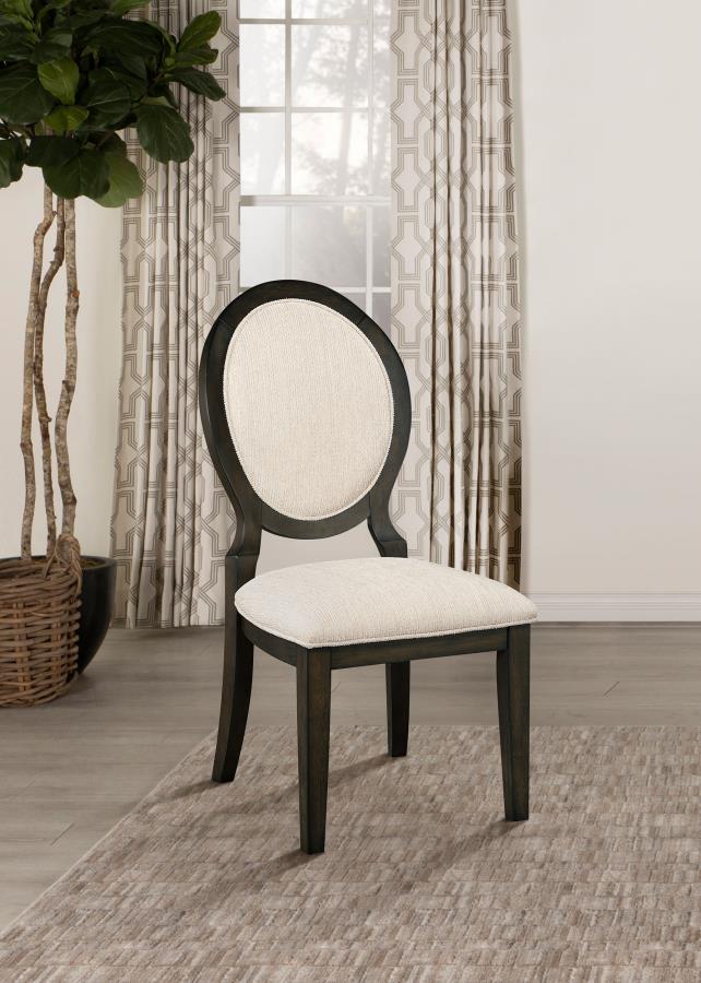 Silla auxiliar de comedor Twyla con respaldo ovalado, color cacao oscuro (juego de 2)