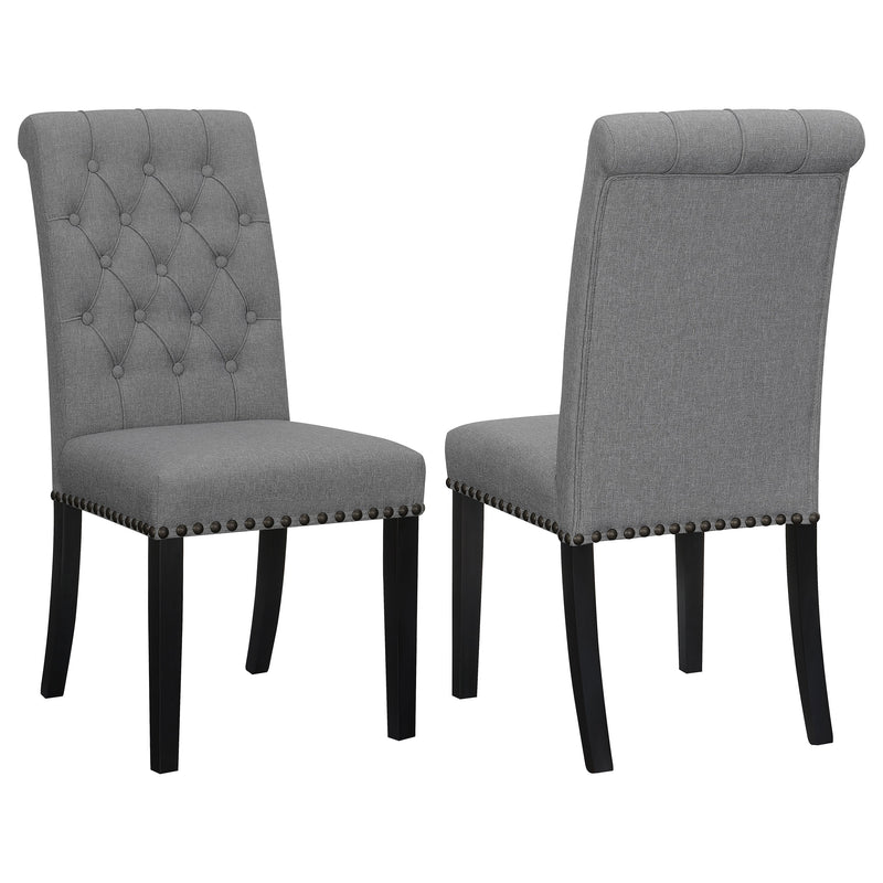 Silla lateral de comedor tapizada en tela Alana, gris (juego de 2)
