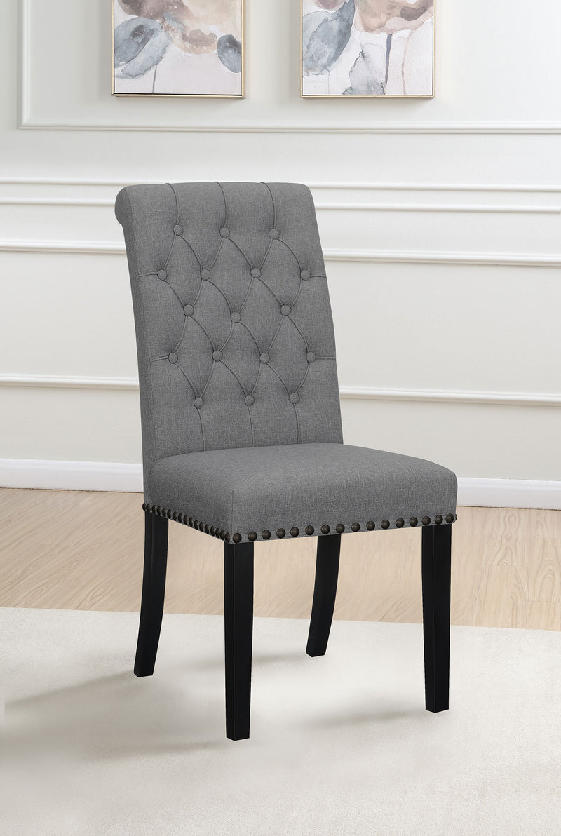 Silla lateral de comedor tapizada en tela Alana, gris (juego de 2)