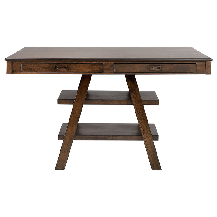 Dewey 2-drawer Counter Height Table with Open Shelves Walnut