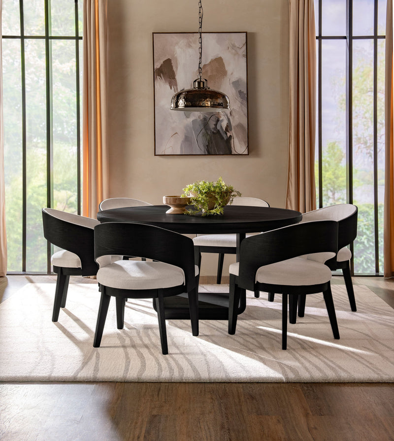 Mesa de comedor redonda Leandro de 60 pulgadas, negro bruñido