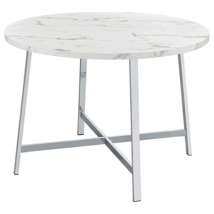 Alcott Round Faux Carrara Marble Top Dining Table Chrome