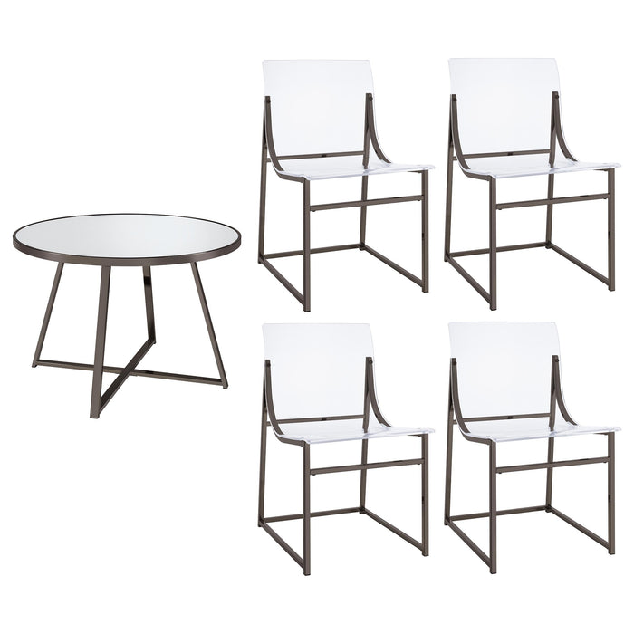 Jillian  Round Mirror Top Dining Set Black Nickel