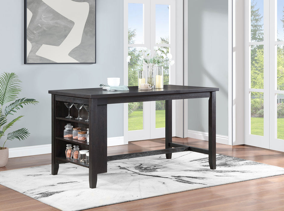 Elliston Rectangular Counter Height Dining Table with Storage Shelves Dark Grey