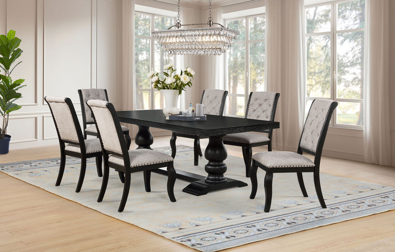 Juego de comedor rectangular Phelps de 9 piezas Noir envejecido