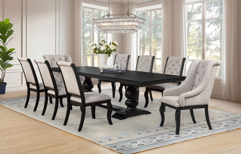 Juego de comedor rectangular Phelps de 9 piezas Noir envejecido