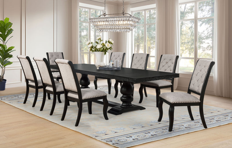 Juego de comedor rectangular Phelps de 9 piezas Noir envejecido