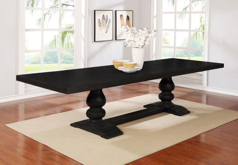 Mesa de comedor Phelps de 123 pulgadas con hoja extensible, Noir envejecido