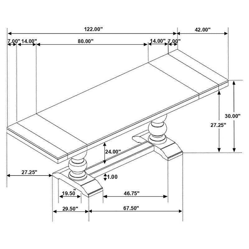 Mesa de comedor Phelps de 123 pulgadas con hoja extensible, Noir envejecido
