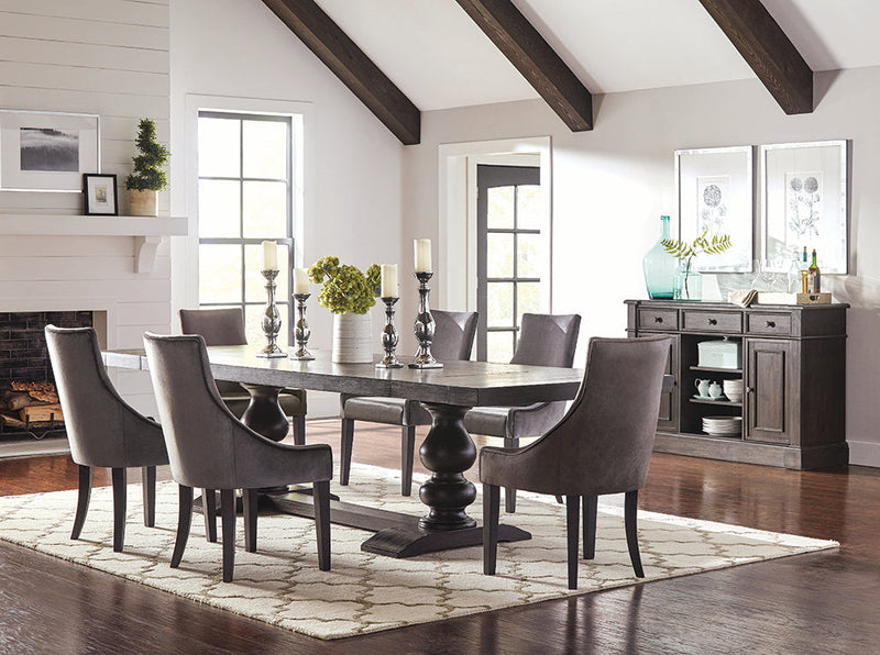Mesa de comedor Phelps de 123 pulgadas con hoja extensible, Noir envejecido