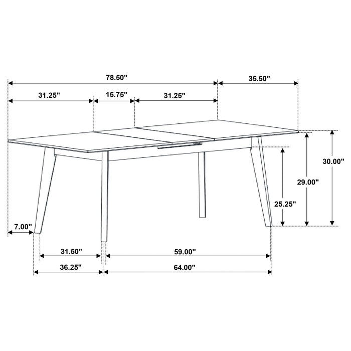 Crestmont Rectangular Dining Table with Faux Marble Top and 16" Self-Storing Extension Leaf Grey