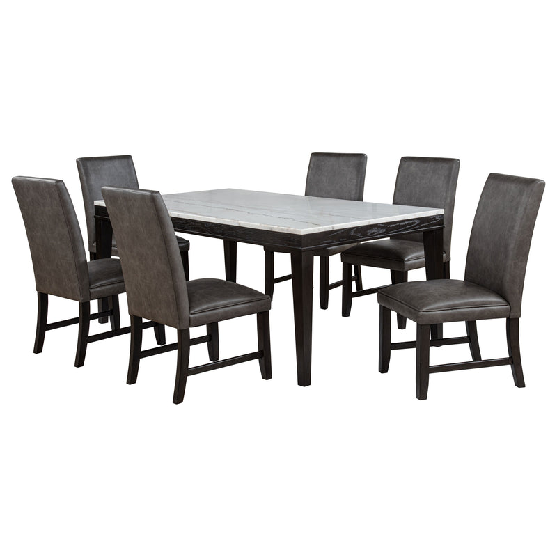 Juego de comedor Averill de 7 piezas con encimera de mármol blanco, gris oscuro y color café
