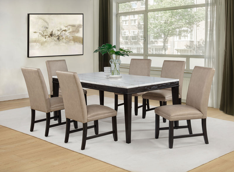 Juego de comedor Averill de 7 piezas con superficie de mármol blanco, tostado y color café