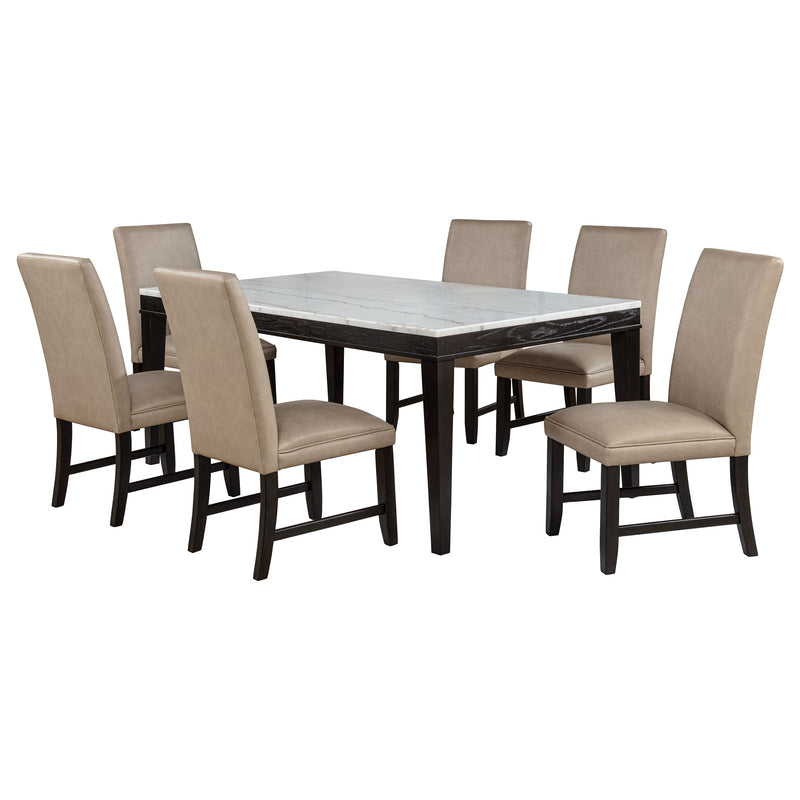 Juego de comedor Averill de 7 piezas con superficie de mármol blanco, tostado y color café