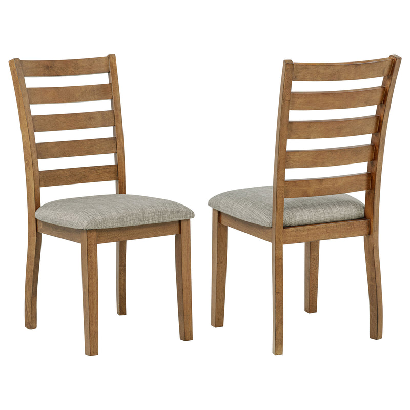 Silla auxiliar de comedor de madera Atwood con asiento tapizado, marrón cálido