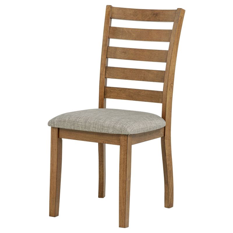 Silla auxiliar de comedor de madera Atwood con asiento tapizado, marrón cálido