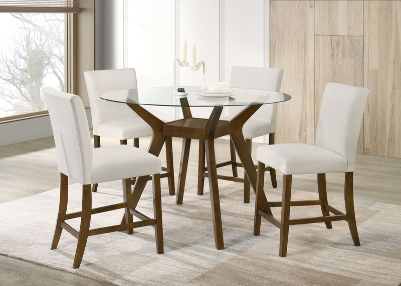 Juego de comedor Paxton de 5 piezas de altura de mostrador con tapa de cristal redonda, beige