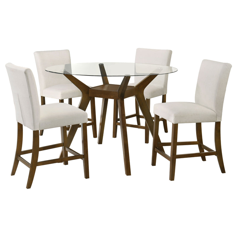 Juego de comedor Paxton de 5 piezas de altura de mostrador con tapa de cristal redonda, beige