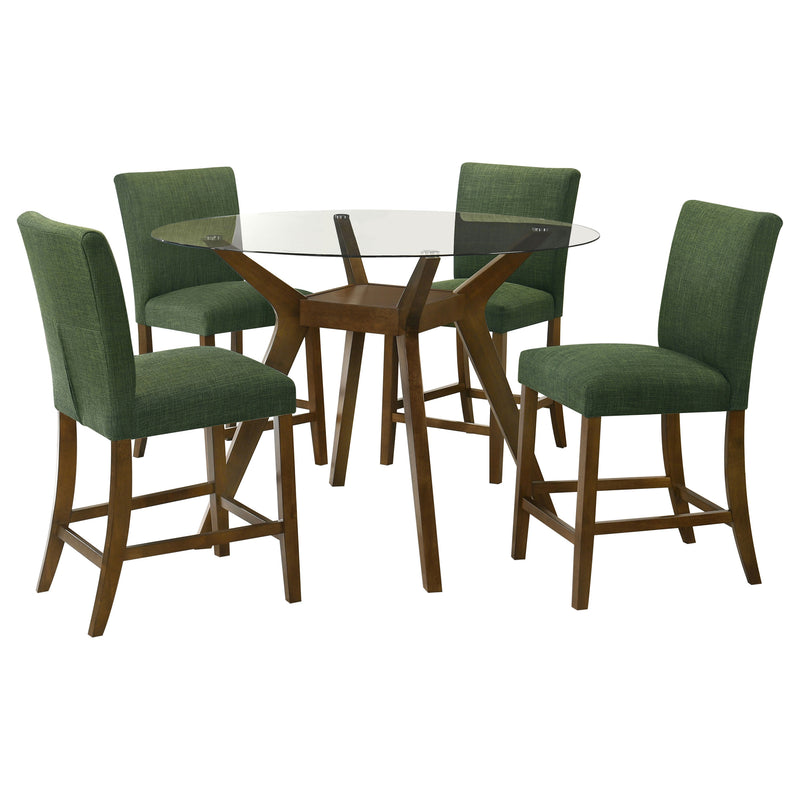 Juego de comedor Paxton de 5 piezas con tapa de cristal redonda y altura de mostrador, color verde