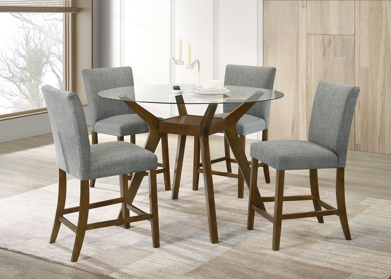 Juego de comedor Paxton de 5 piezas con tope de cristal redondo y altura de barra, gris