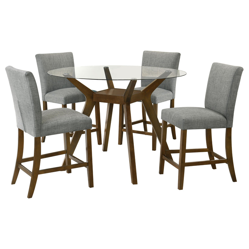 Juego de comedor Paxton de 5 piezas con tope de cristal redondo y altura de barra, gris