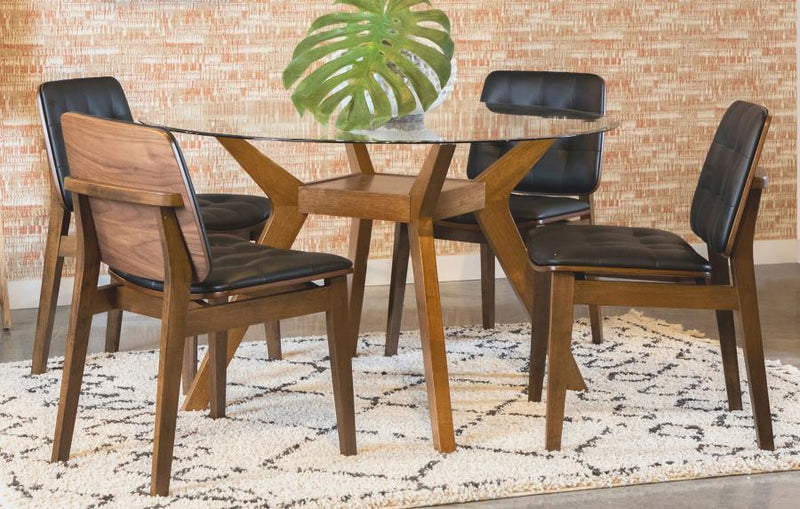 Juego de comedor redondo de 5 piezas con tapa de cristal Paxton, color marrón