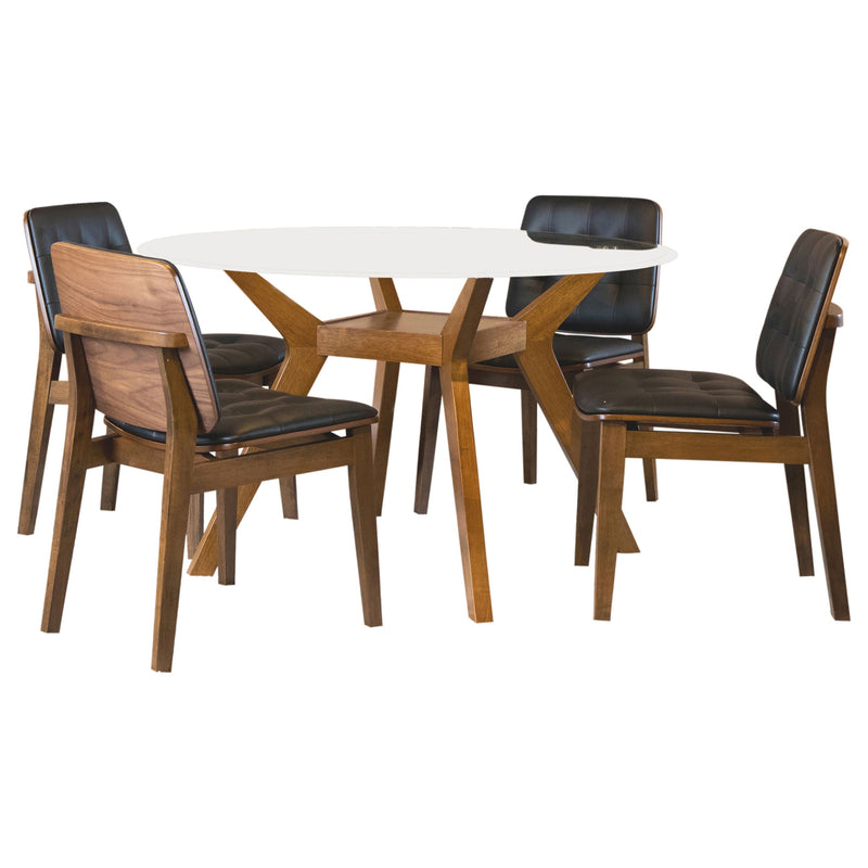 Juego de comedor redondo de 5 piezas con tapa de cristal Paxton, color marrón