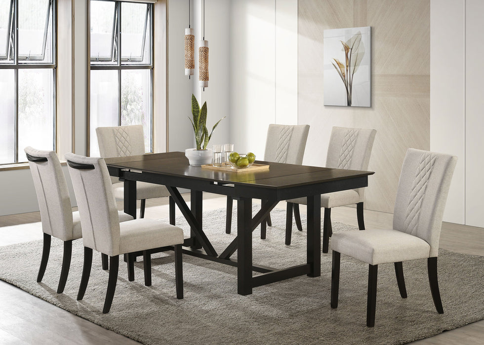 Malia  Rectangular Dining Table Set with Refractory Extension Leaf Beige and Black