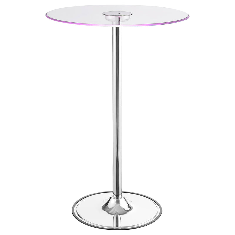 Mesa de bar bistró Thea de 71 cm, con tablero de cristal y LED, cromada