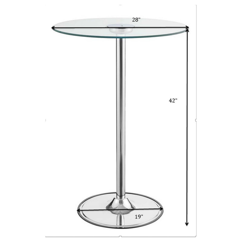 Mesa de bar bistró Thea de 71 cm, con tablero de cristal y LED, cromada