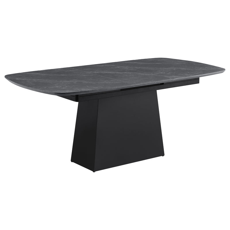 Mesa de comedor Potero de 73 pulgadas con hoja extensible de mármol sintético, color negro