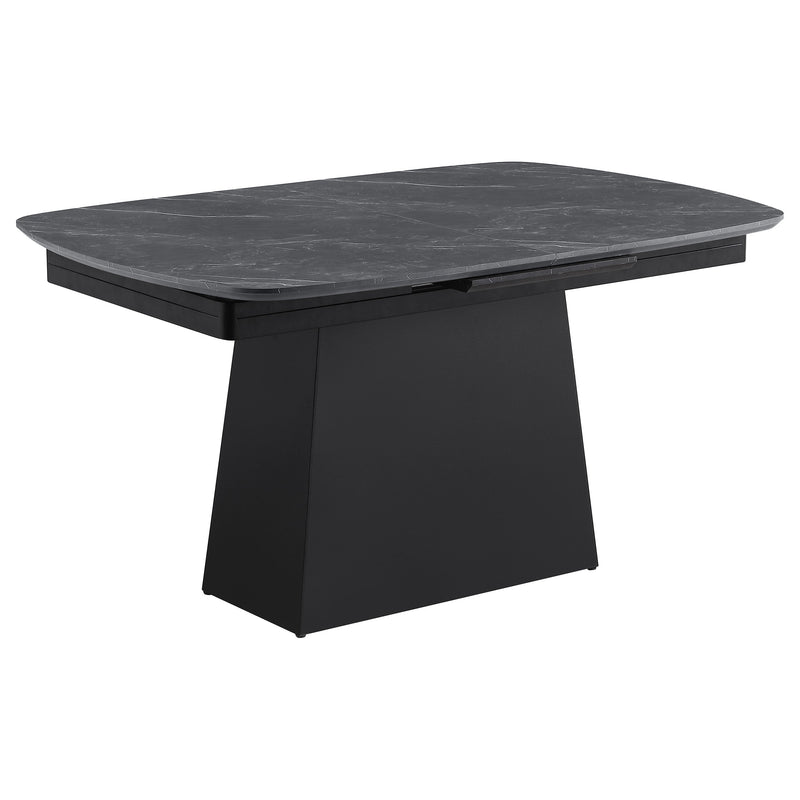 Mesa de comedor Potero de 73 pulgadas con hoja extensible de mármol sintético, color negro