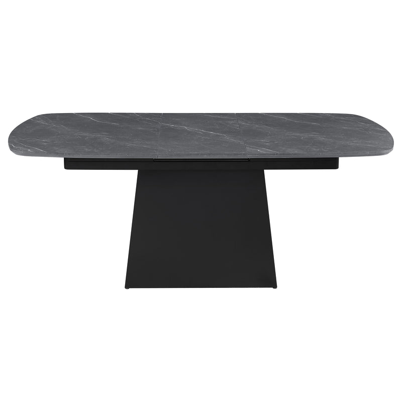 Mesa de comedor Potero de 73 pulgadas con hoja extensible de mármol sintético, color negro