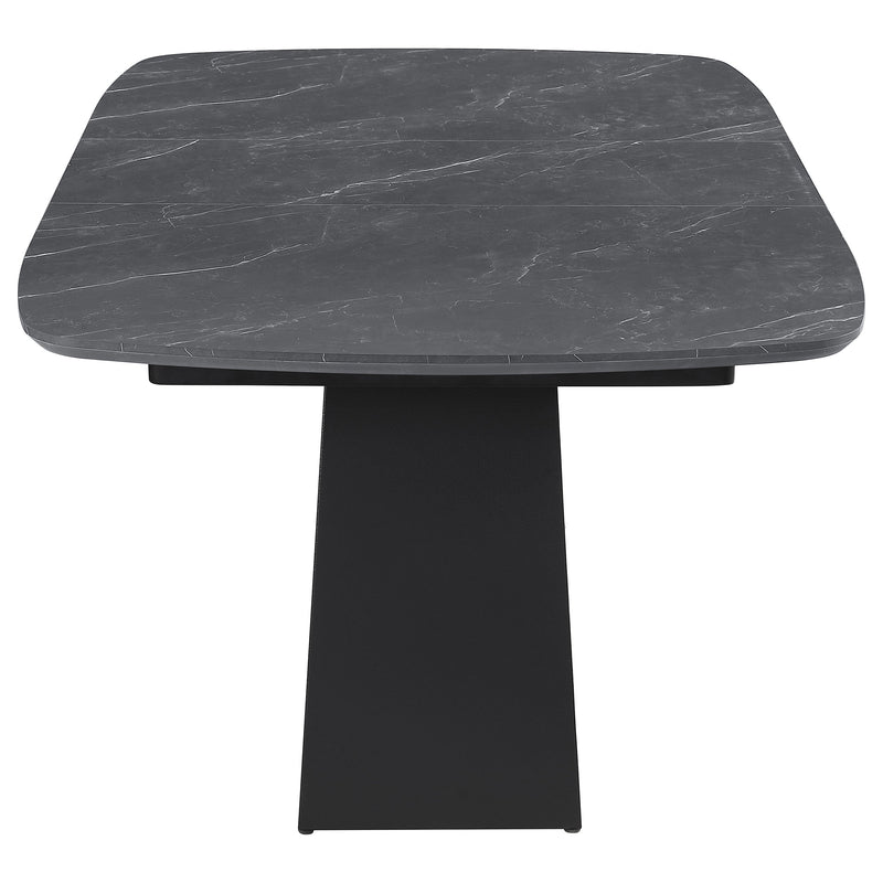 Mesa de comedor Potero de 73 pulgadas con hoja extensible de mármol sintético, color negro