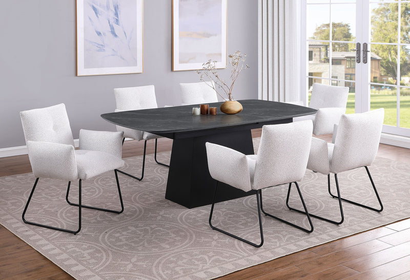 Mesa de comedor Potero de 73 pulgadas con hoja extensible de mármol sintético, color negro