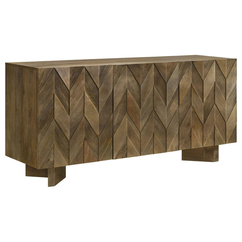 Aparador tipo bufé de madera maciza Tyler de 3 puertas, color marrón mango