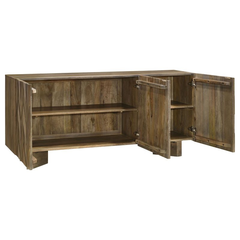 Aparador tipo bufé de madera maciza Tyler de 3 puertas, color marrón mango