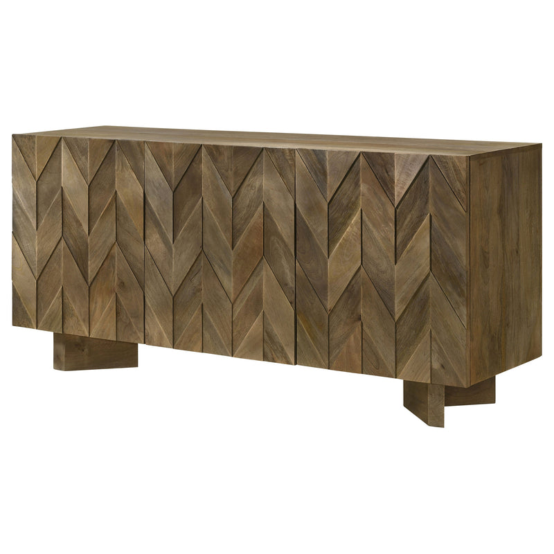 Aparador tipo bufé de madera maciza Tyler de 3 puertas, color marrón mango