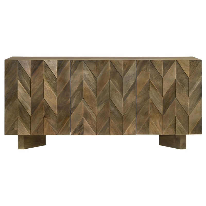 Aparador tipo bufé de madera maciza Tyler de 3 puertas, color marrón mango