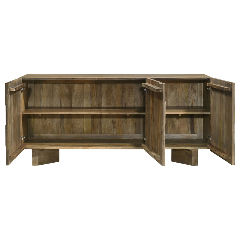 Aparador tipo bufé de madera maciza Tyler de 3 puertas, color marrón mango